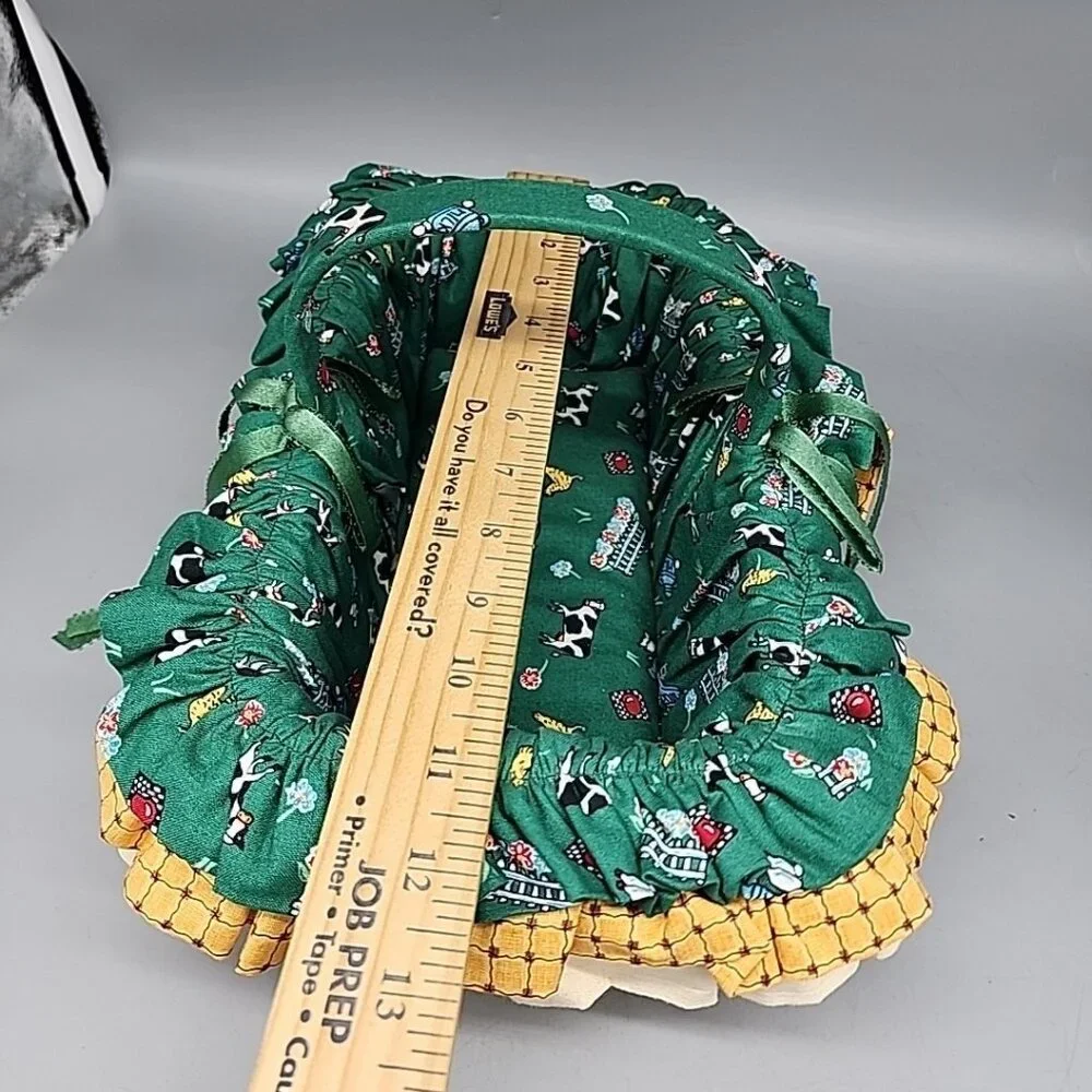 Vintage Farmhouse Country Decor Fabric Basket With Handle- Estate Find